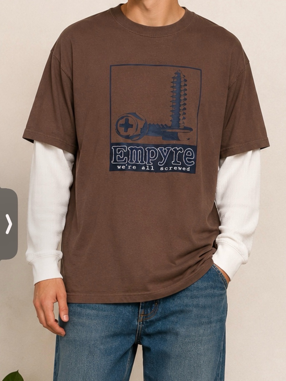 Empyre Men’s Layered Graphic Shirt Embroidered We’re All Screwed Y2K Skate, M